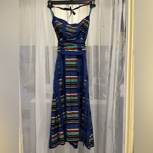 Pleated Vintage Multi-Color Halter Dress